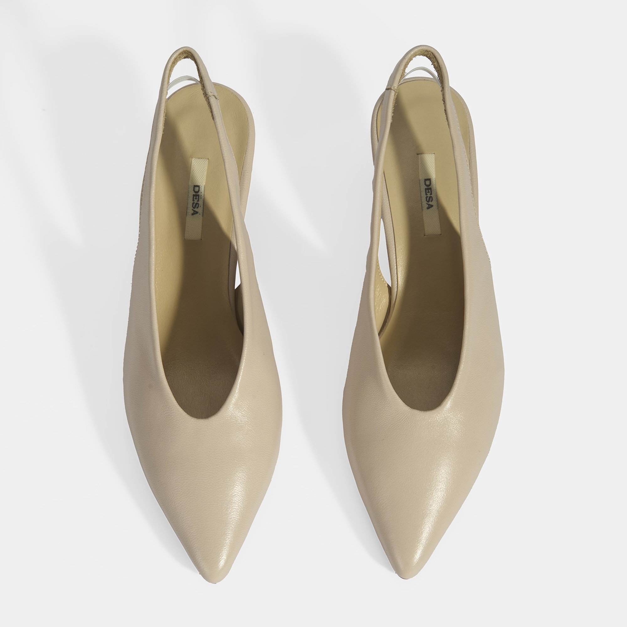 Kadın Krem Slingback Deri Topuklu Ayakkabı