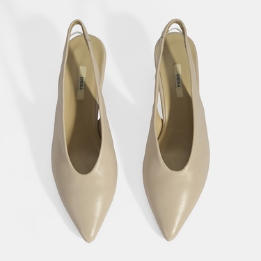  Kadın Krem Slingback Deri Topuklu Ayakkabı