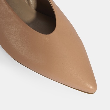  Kadın Pudra Slingback Deri Topuklu Ayakkabı