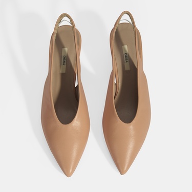  Kadın Pudra Slingback Deri Topuklu Ayakkabı