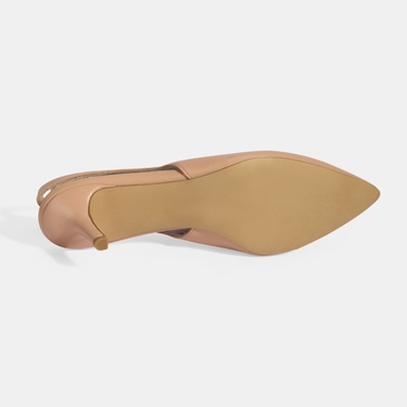  Kadın Pudra Slingback Deri Topuklu Ayakkabı