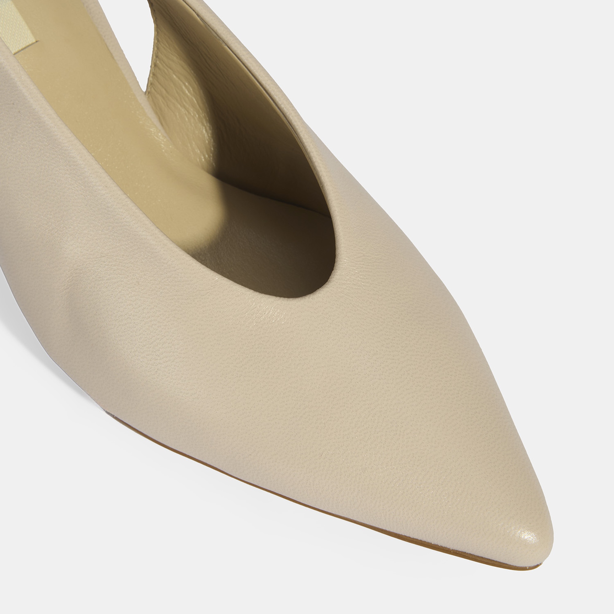 Kadın Krem Slingback Deri Topuklu Ayakkabı