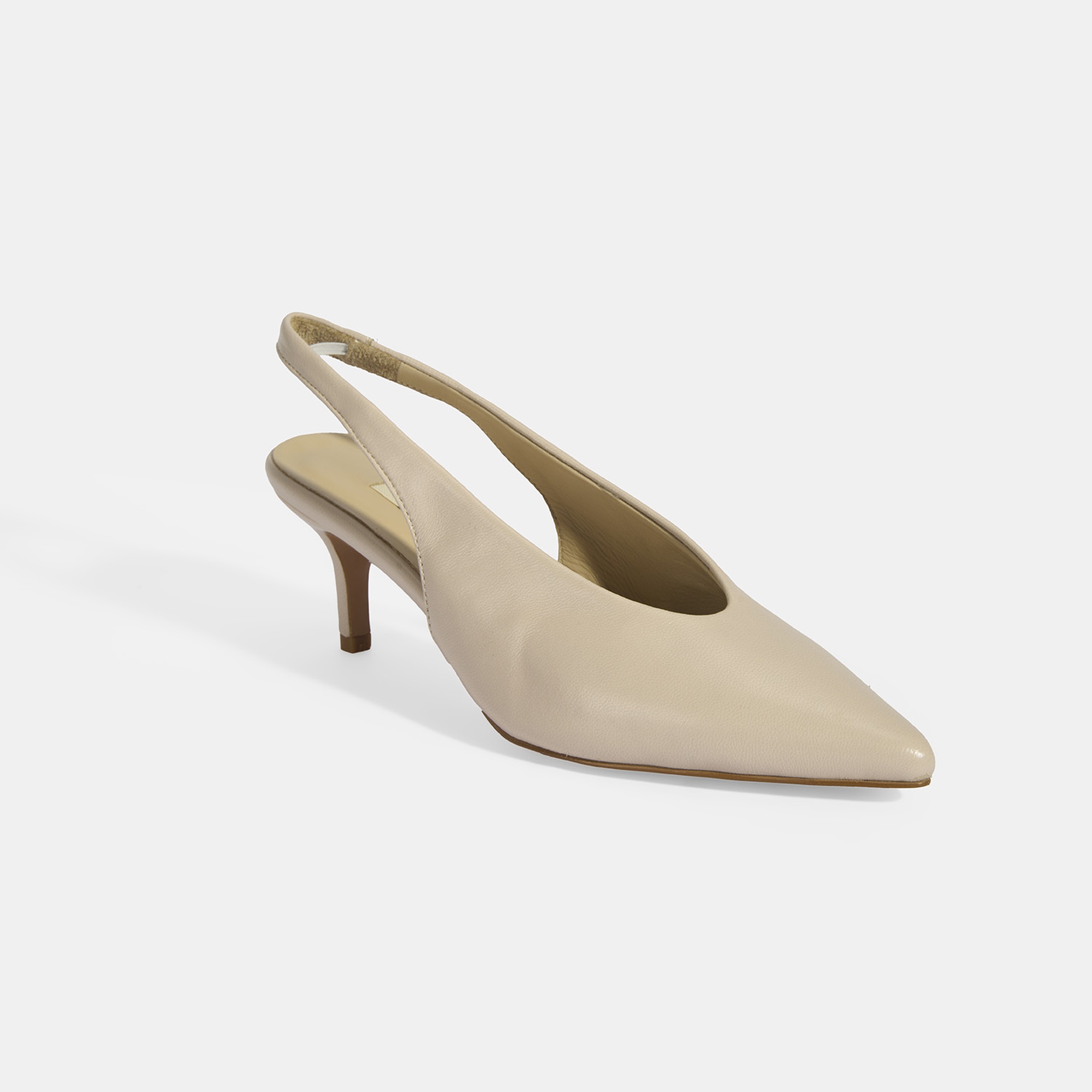 Kadın Krem Slingback Deri Topuklu Ayakkabı