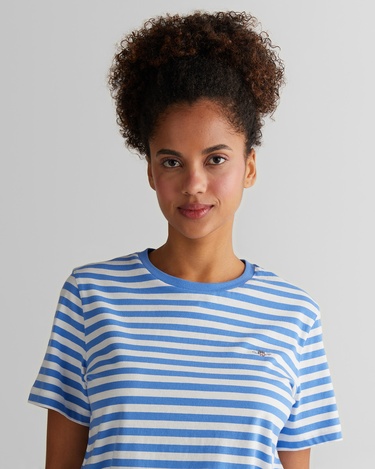  GANT Kadın Mavi Regular Fit Bisiklet Yaka Çizgili T-Shirt