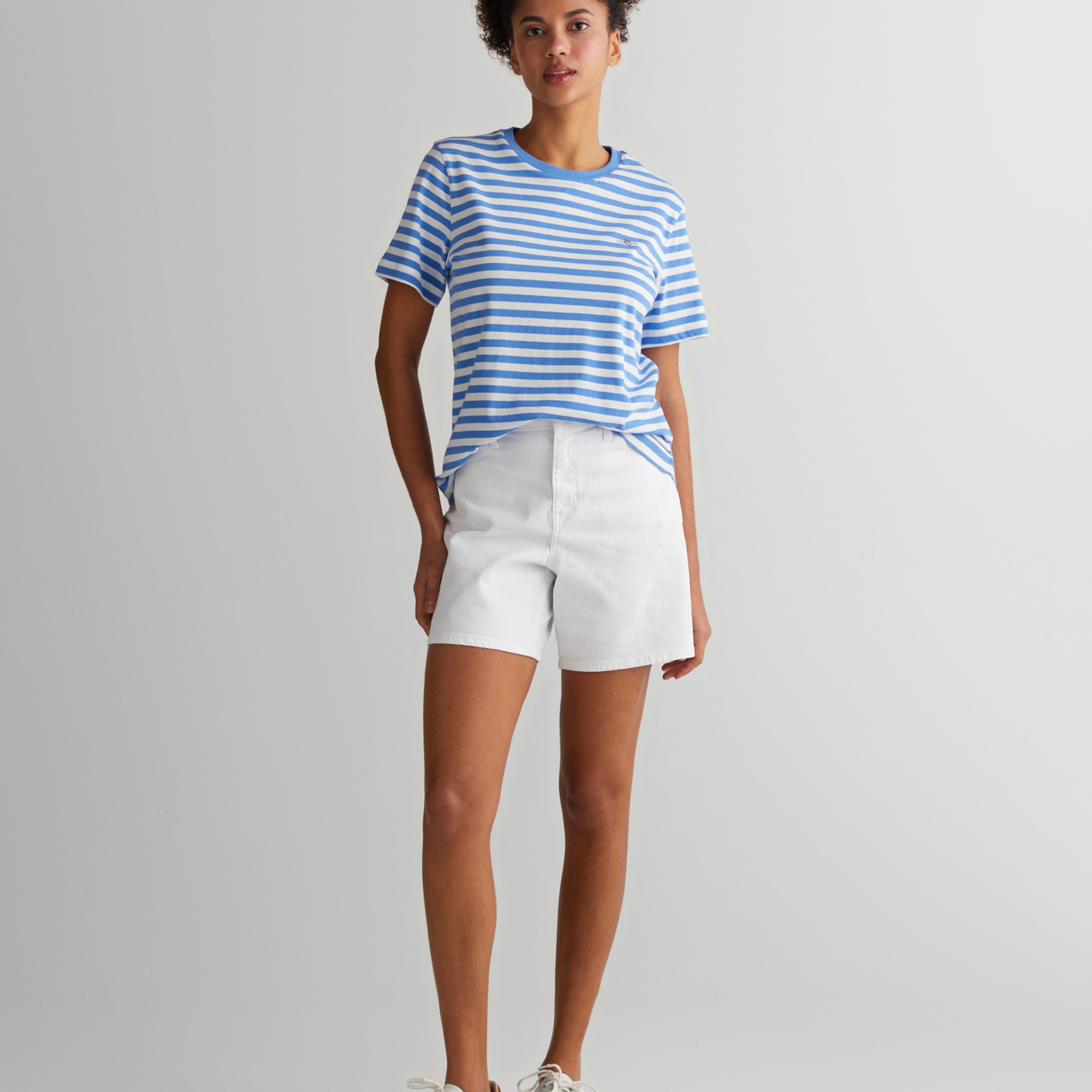 GANT Kadın Mavi Regular Fit Bisiklet Yaka Çizgili T-Shirt