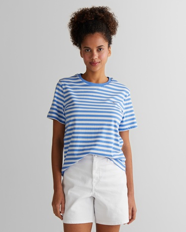  GANT Kadın Mavi Regular Fit Bisiklet Yaka Çizgili T-Shirt
