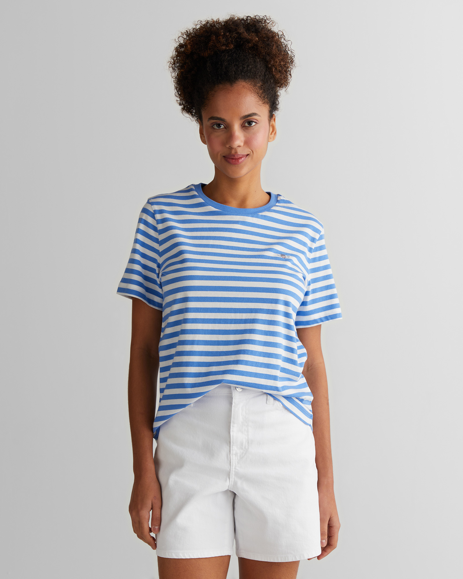  GANT Kadın Mavi Regular Fit Bisiklet Yaka Çizgili T-Shirt