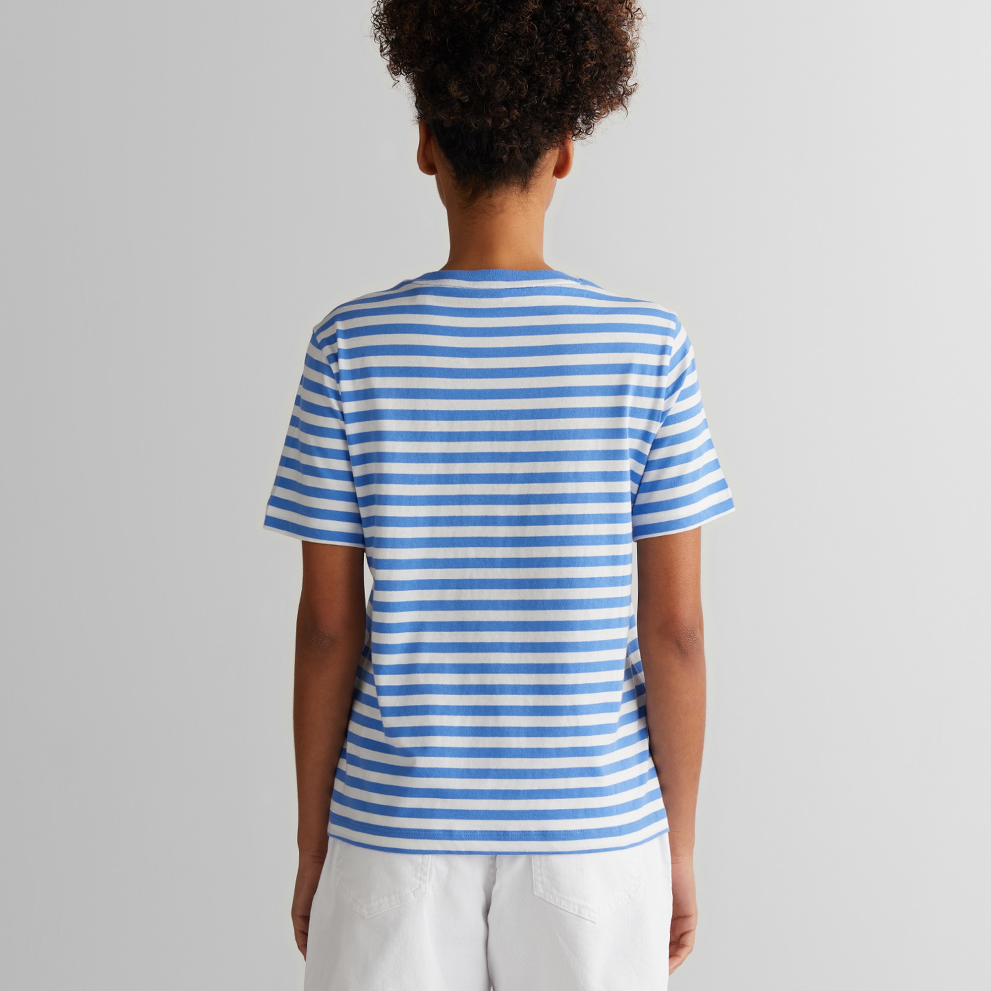 GANT Kadın Mavi Regular Fit Bisiklet Yaka Çizgili T-Shirt