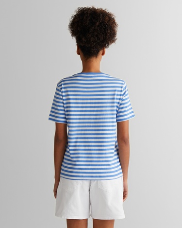  GANT Kadın Mavi Regular Fit Bisiklet Yaka Çizgili T-Shirt