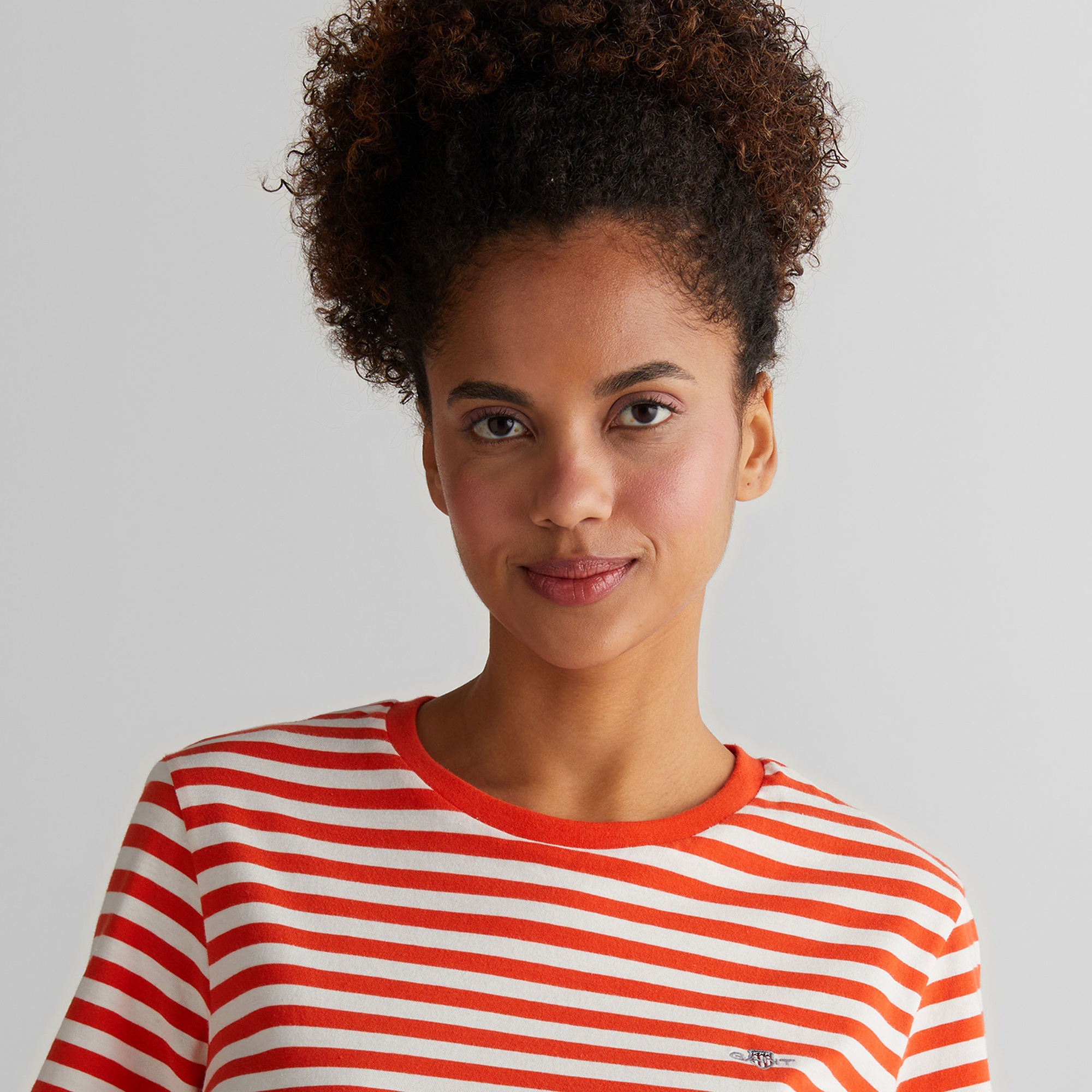 GANT Kadın Turuncu Regular Fit Bisiklet Yaka Çizgili T-Shirt