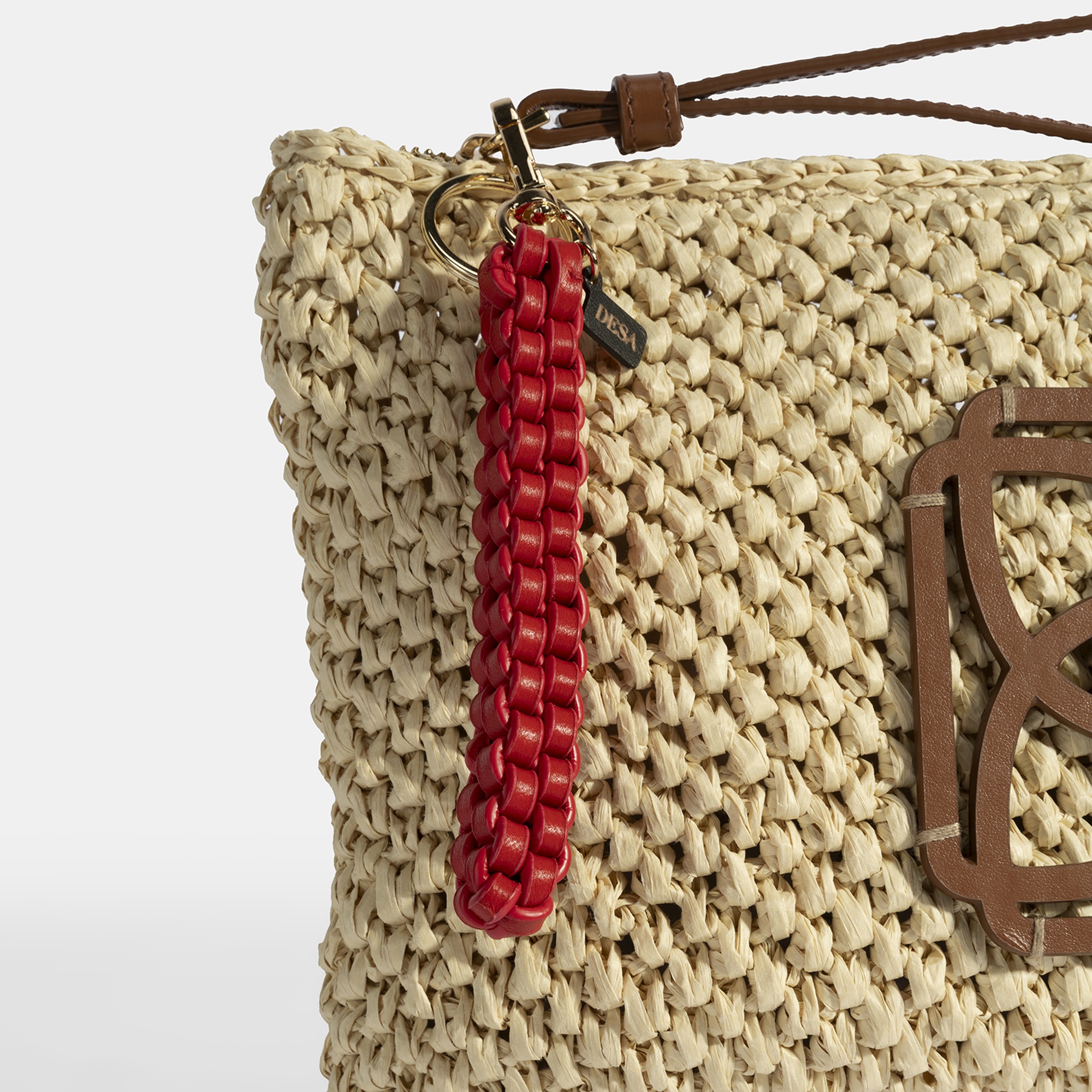 Kırmızı Örgü Detaylı Deri Anahtarlık