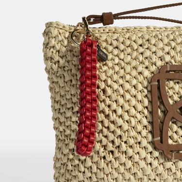  Kırmızı Örgü Detaylı Deri Anahtarlık