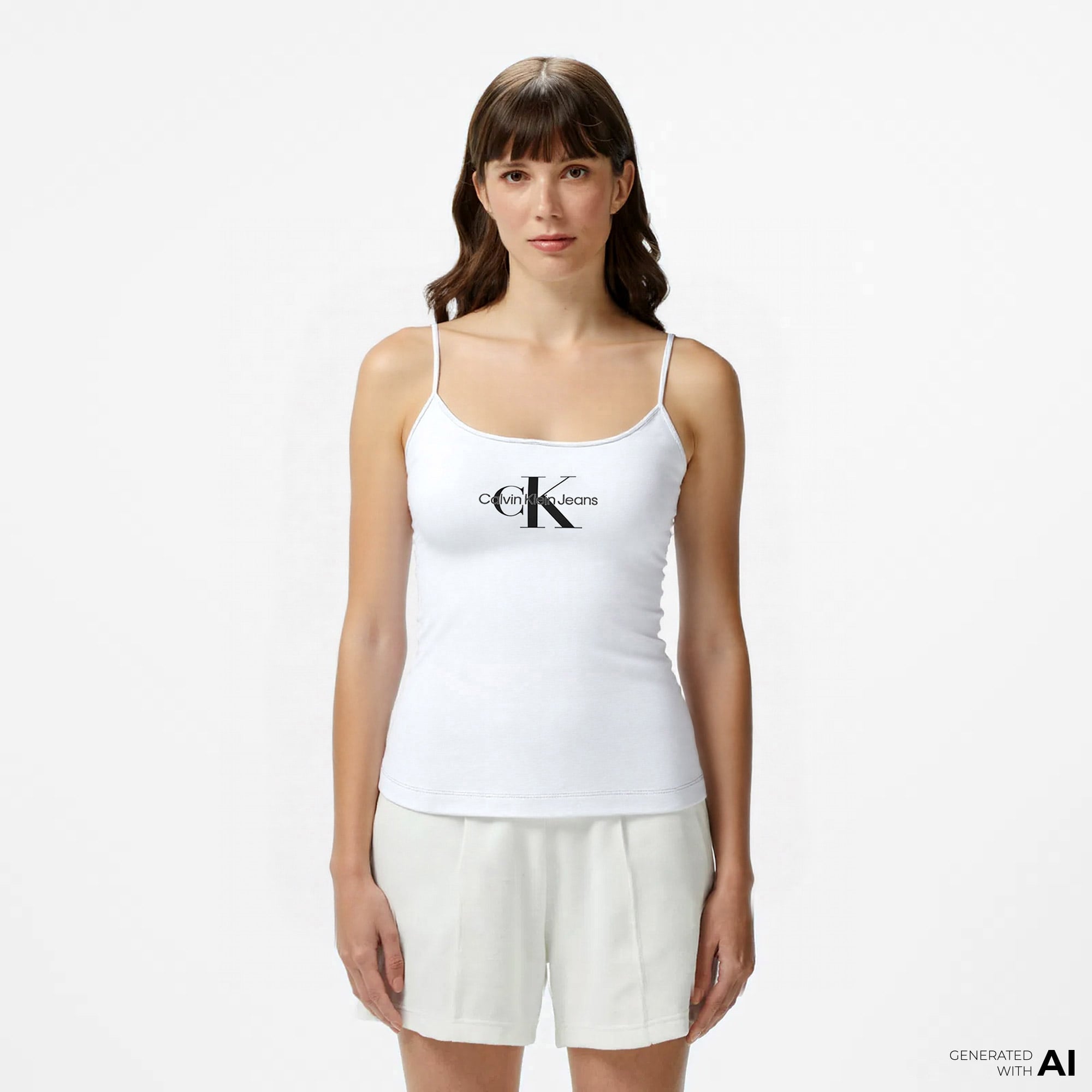  Calvin Klein Jeans Monologo Kadın Beyaz Bluz