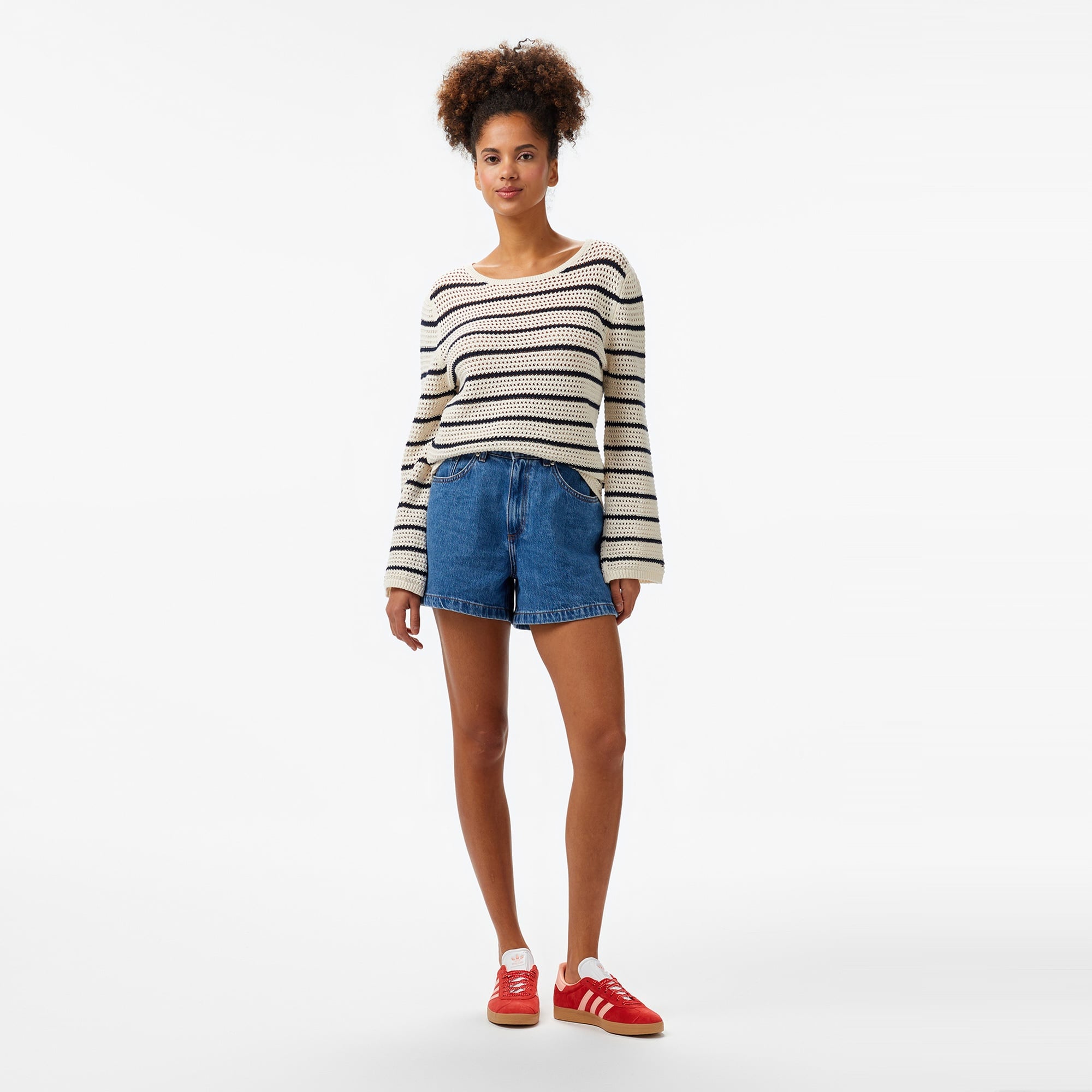 Tommy Hilfiger Pointelle Crochet Open-Nk Kadın Beyaz Kazak