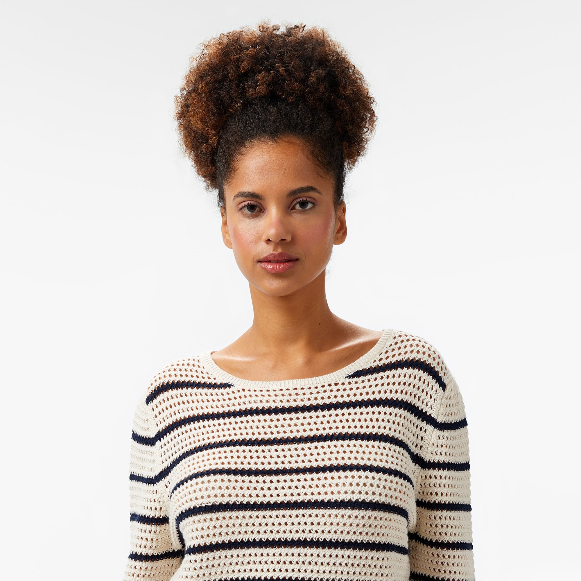 Tommy Hilfiger Pointelle Crochet Open-Nk Kadın Beyaz Kazak