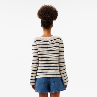  Tommy Hilfiger Pointelle Crochet Open-Nk Kadın Beyaz Kazak