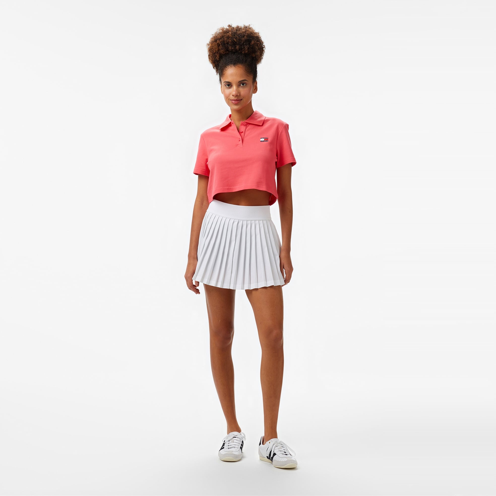 Tommy Jeans Crop Badge Kadın Pembe Polo Yaka T-Shirt