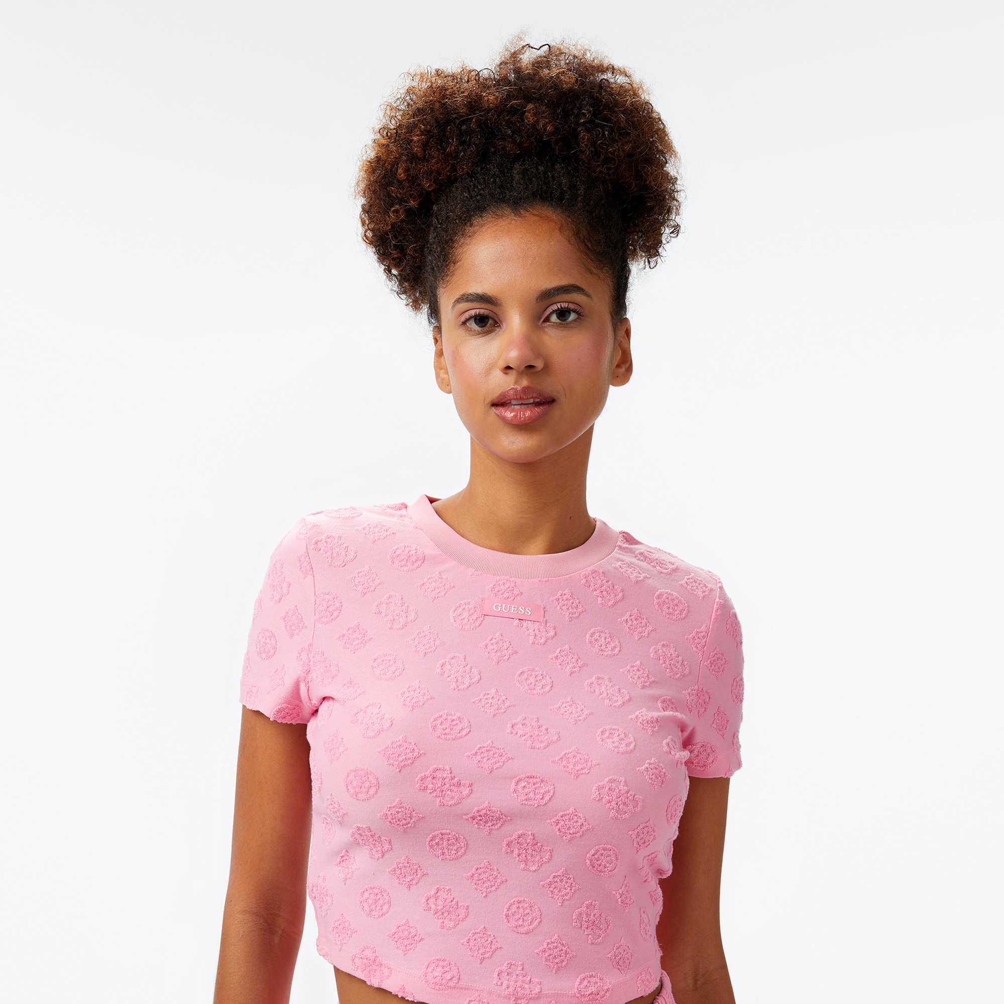 Guess Peony Jacquard Knit Recy Poly-Cotton Jacq Sponge Kadın Renkli T-Shirt