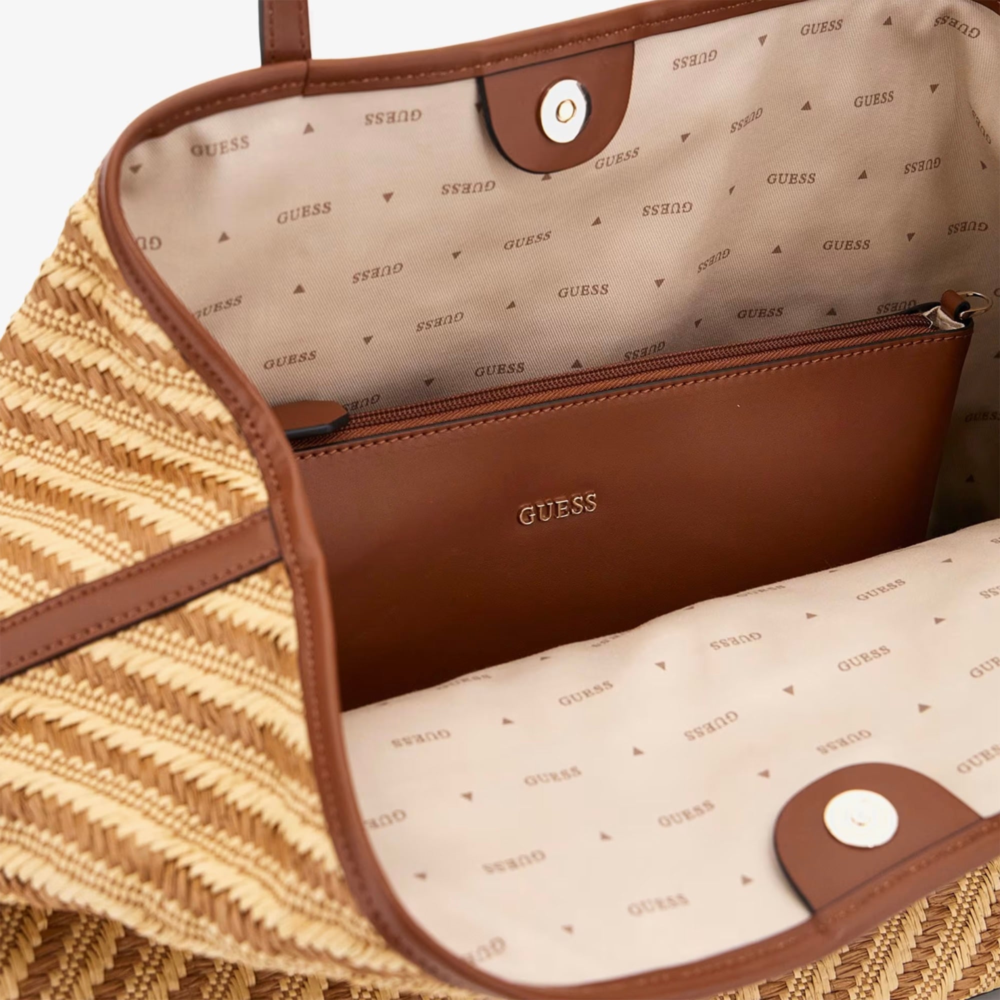 Guess Vikky Raffia Large Tote Kadın Bej Omuz Çantası