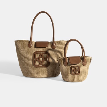  Kadın Taba Monogram Logolu Hasır Mini El Çantası