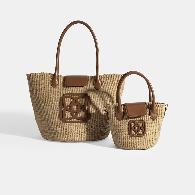  Kadın Taba Monogram Logolu Hasır Omuz Çantası