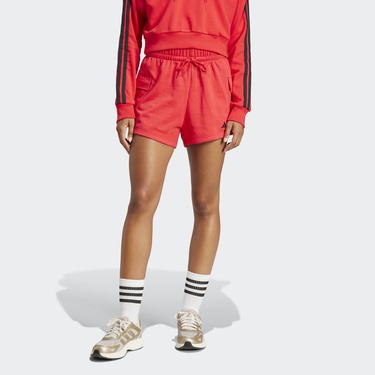  adidas Essentials Small Logo French Terry Cargo Kadın Kırmızı Şort