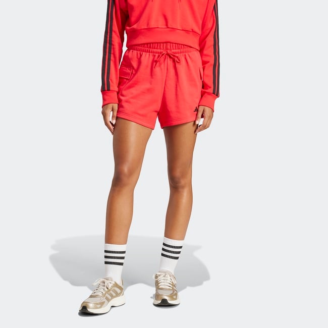  adidas Essentials Small Logo French Terry Cargo Kadın Kırmızı Şort