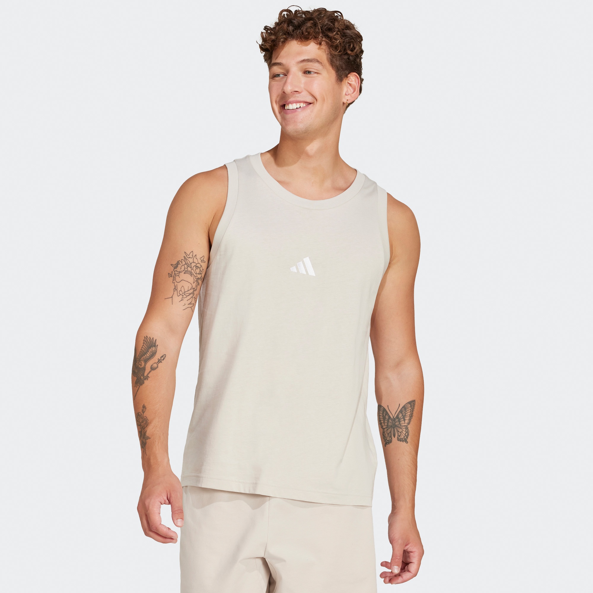 adidas Essentials Small Logo Erkek Beyaz Antrenman Atleti