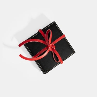  Siyah Deri Dörtlü Bardak Altlığı