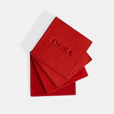  Kırmızı Deri Dörtlü Bardak Altlığı