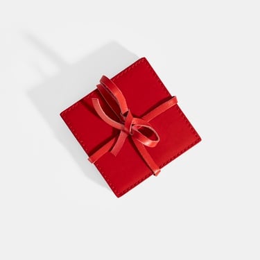  Kırmızı Deri Dörtlü Bardak Altlığı