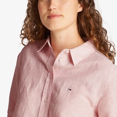  Tommy Jeans Relax Linen Kadın Pembe Gömlek