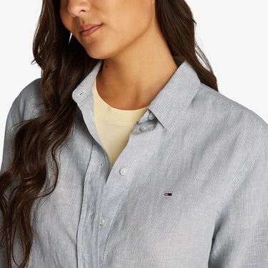  Tommy Jeans Relax Linen Kadın Lacivert Gömlek