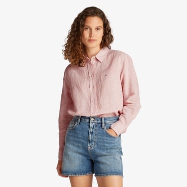  Tommy Jeans Relax Linen Kadın Pembe Gömlek