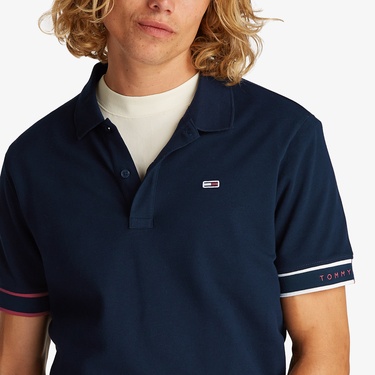  Tommy Jeans Slim Flag Cuff Ext Erkek Lacivert Polo