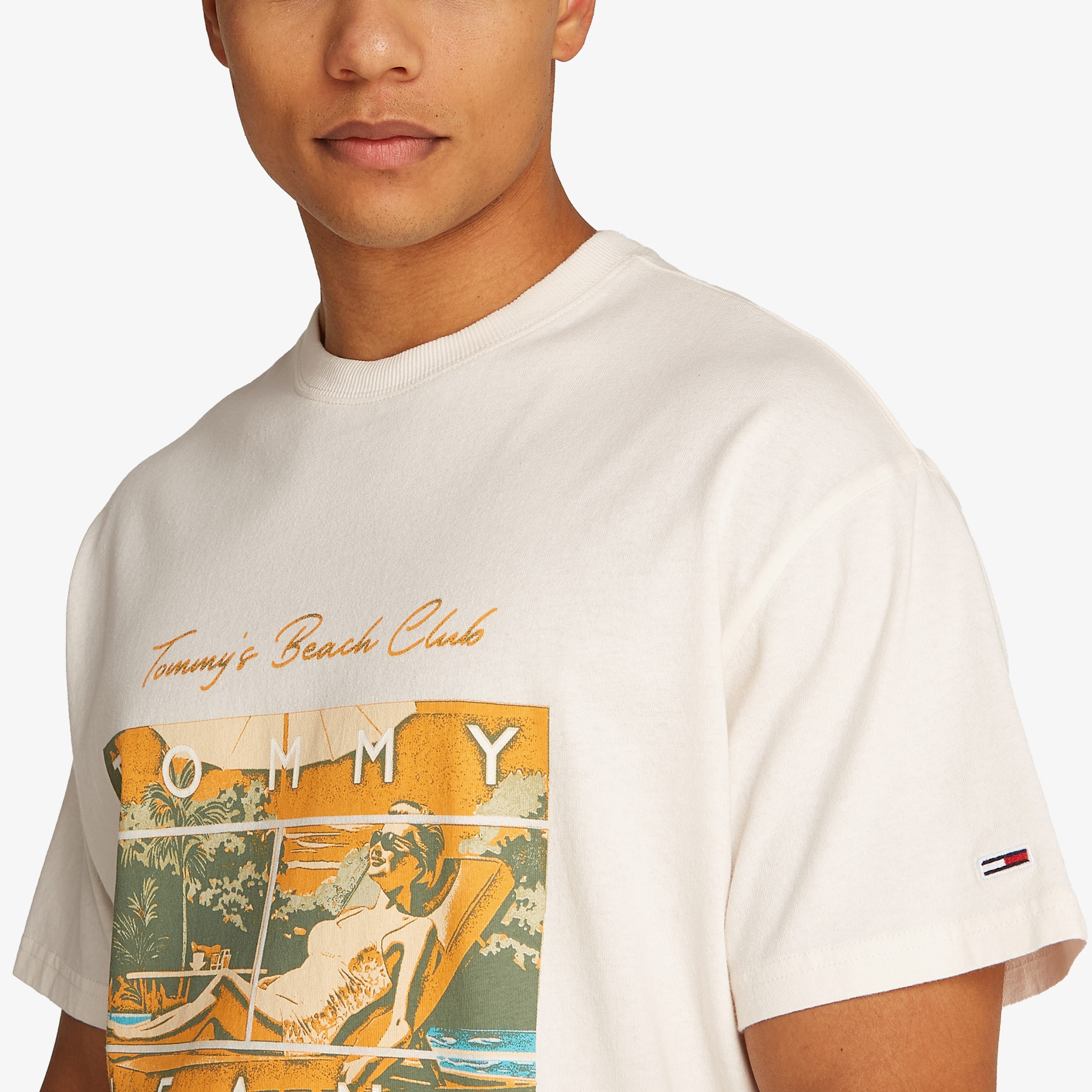 Tommy Jeans Relax Beach Club Graphic Erkek Beyaz T-Shirt