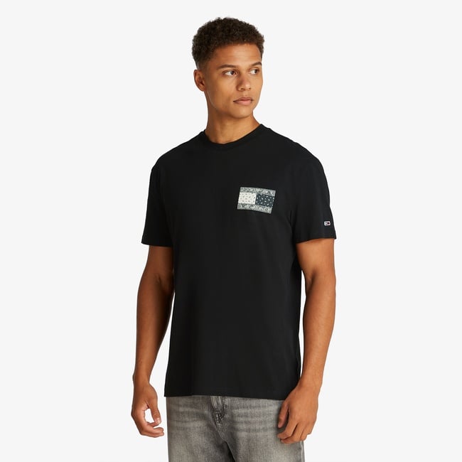  Tommy Jeans Reg Paisley Flag Ext Erkek Siyah T-Shirt