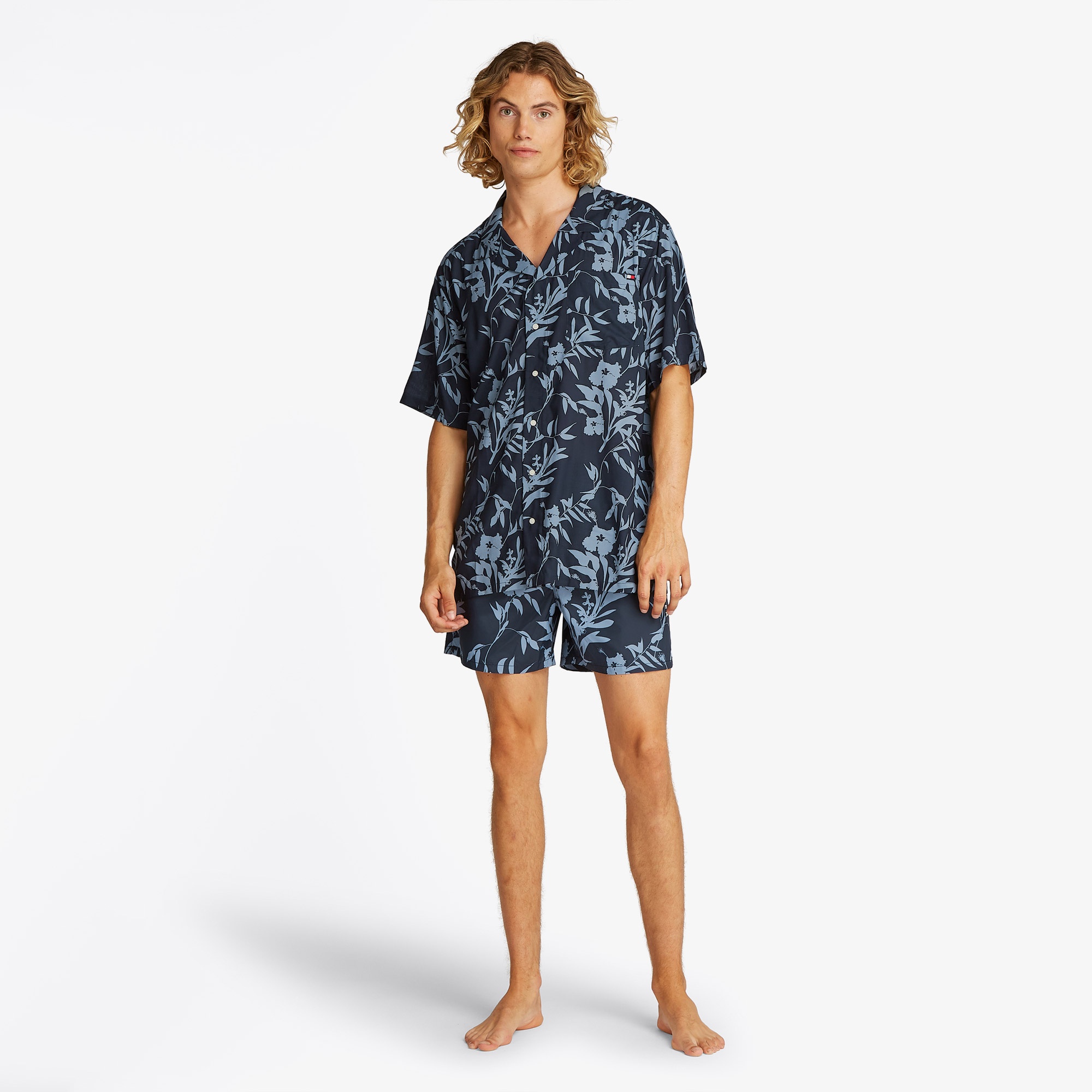 Tommy Hilfiger Bowling Print Erkek Mavi Gömlek