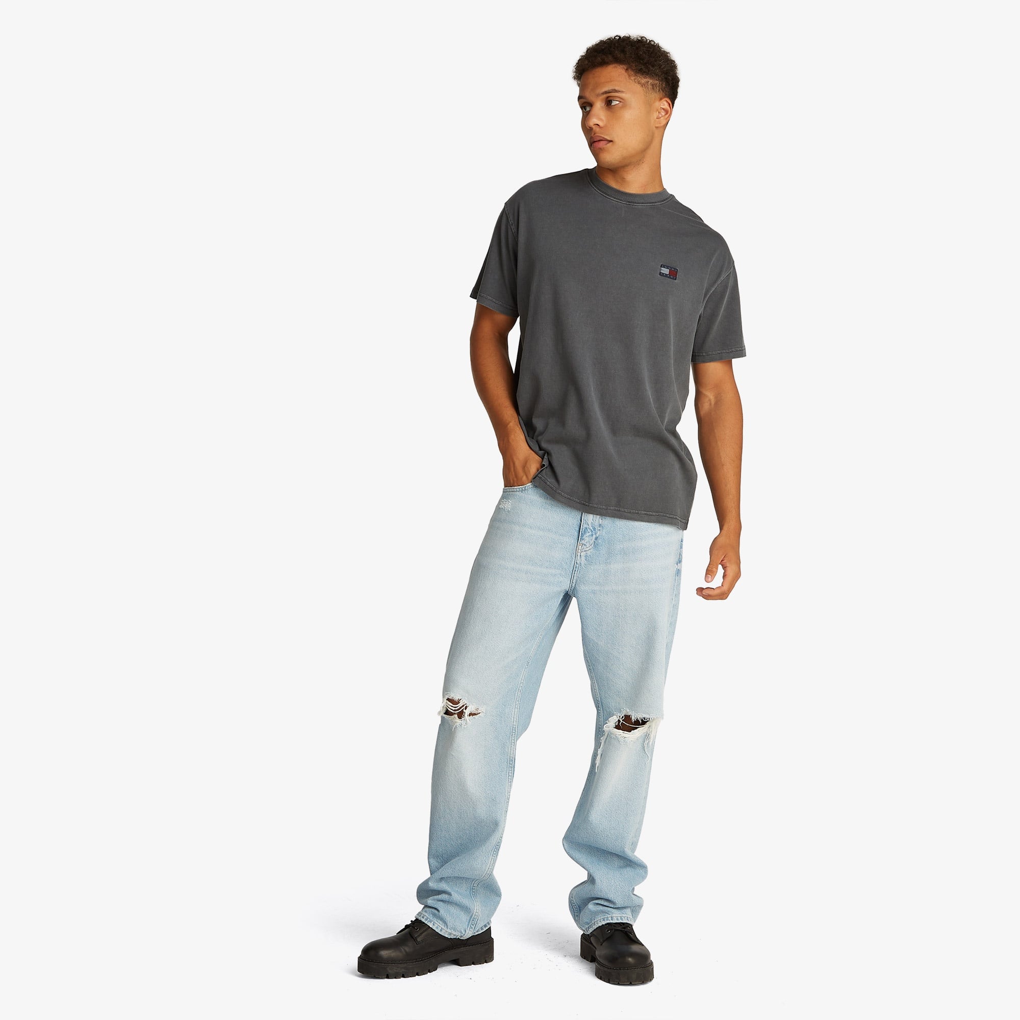 Tommy Jeans Relax Label Erkek Gri T-Shirt