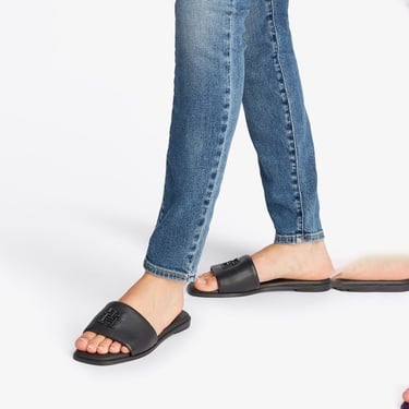  Tommy Hilfiger Logo Hardware Leather Kadın Siyah Sandalet