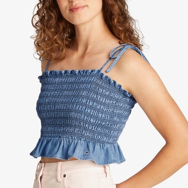  Tommy Jeans Ruched Chambray Kadın Askılı Mavi Crop Top