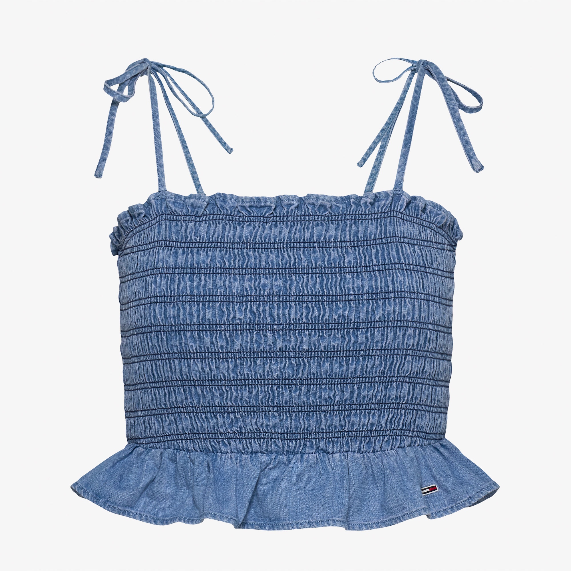 Tommy Jeans Ruched Chambray Kadın Askılı Mavi Crop Top