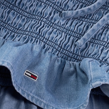  Tommy Jeans Ruched Chambray Kadın Askılı Mavi Crop Top