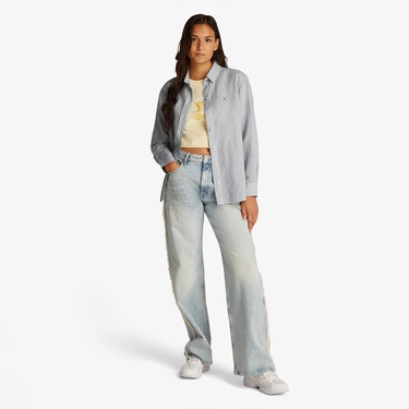  Tommy Jeans Relax Linen Kadın Lacivert Gömlek