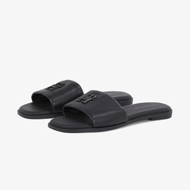  Tommy Hilfiger Logo Hardware Leather Kadın Siyah Sandalet