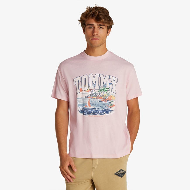  Tommy Jeans Relax Arch Sailing Erkek Pembe T-Shirt
