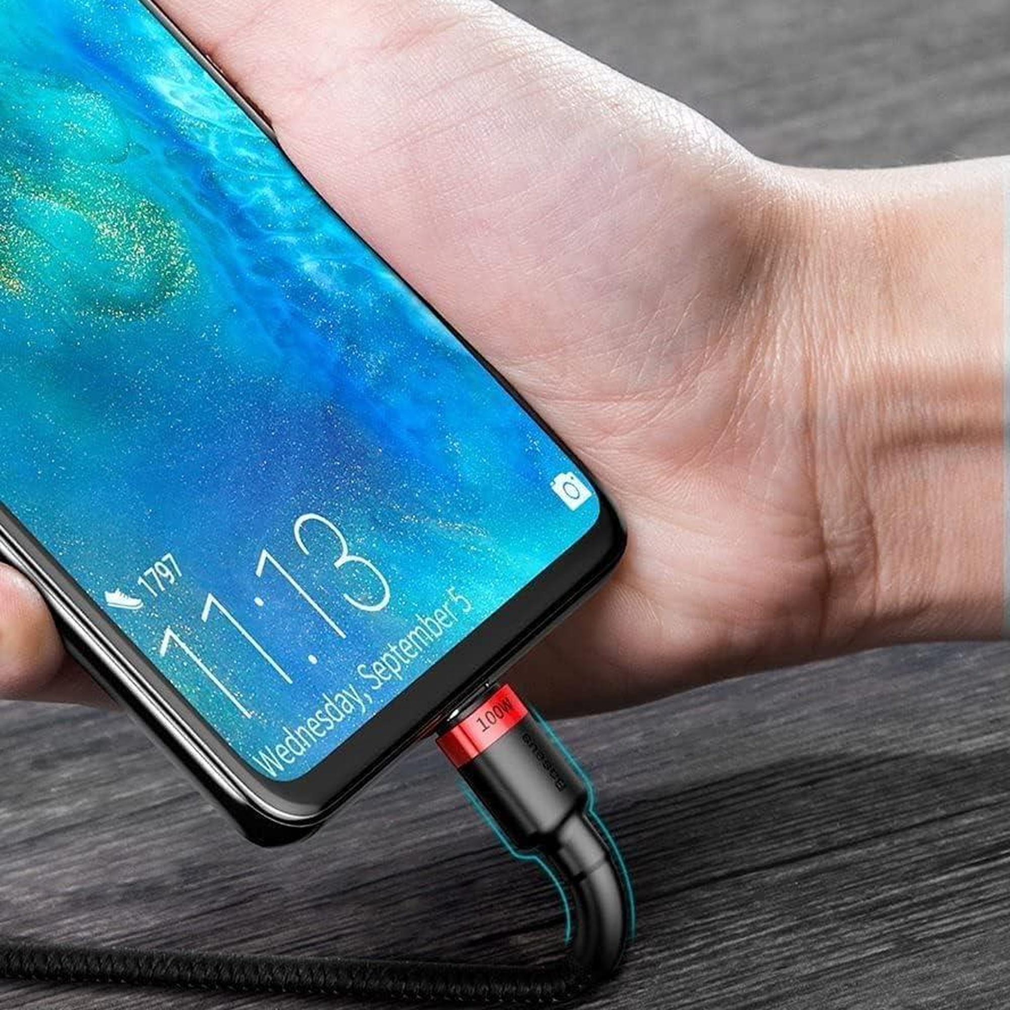 Baseus Cafule PD2.0 100W Flash Şarj Type-C to Type-C Kablo (20V 5A) 2m Gri+Siyah CATKLF-ALG1