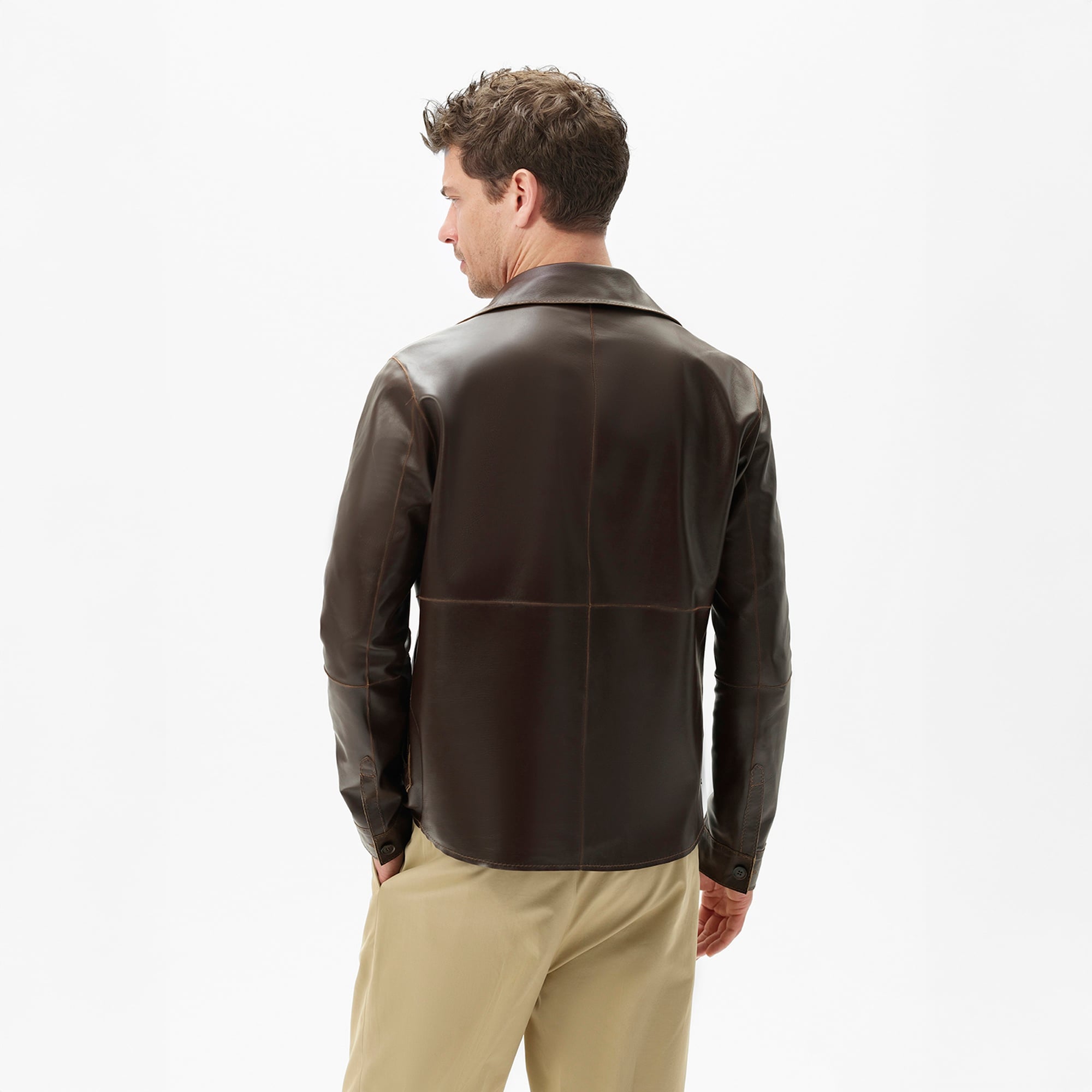 Erkek Taba / Kahve Çift Taraflı Deri Gömlek Ceket