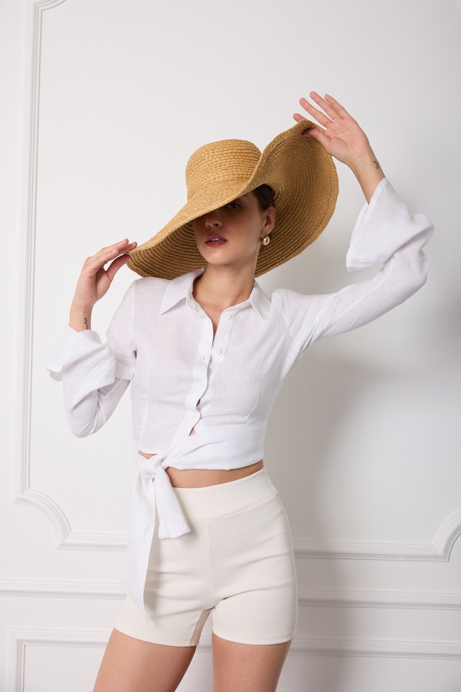  Bağlamalı %100 Keten Gömlek