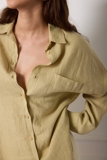  %100 Keten Oversize Gömlek